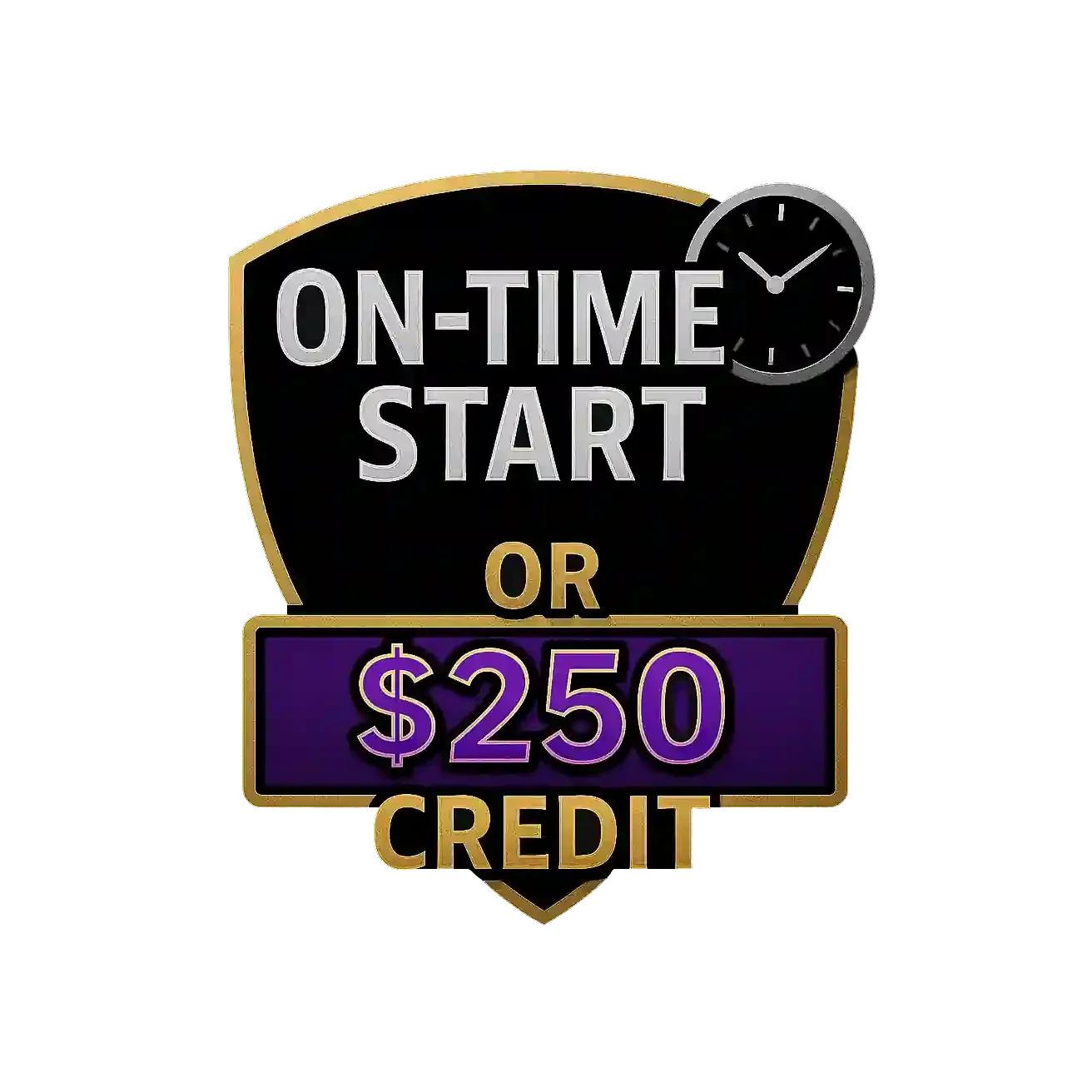 On-Time Start guarantee badge