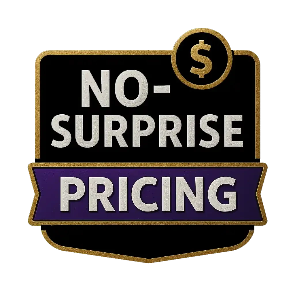 No-Surprise Pricing guarantee badge
