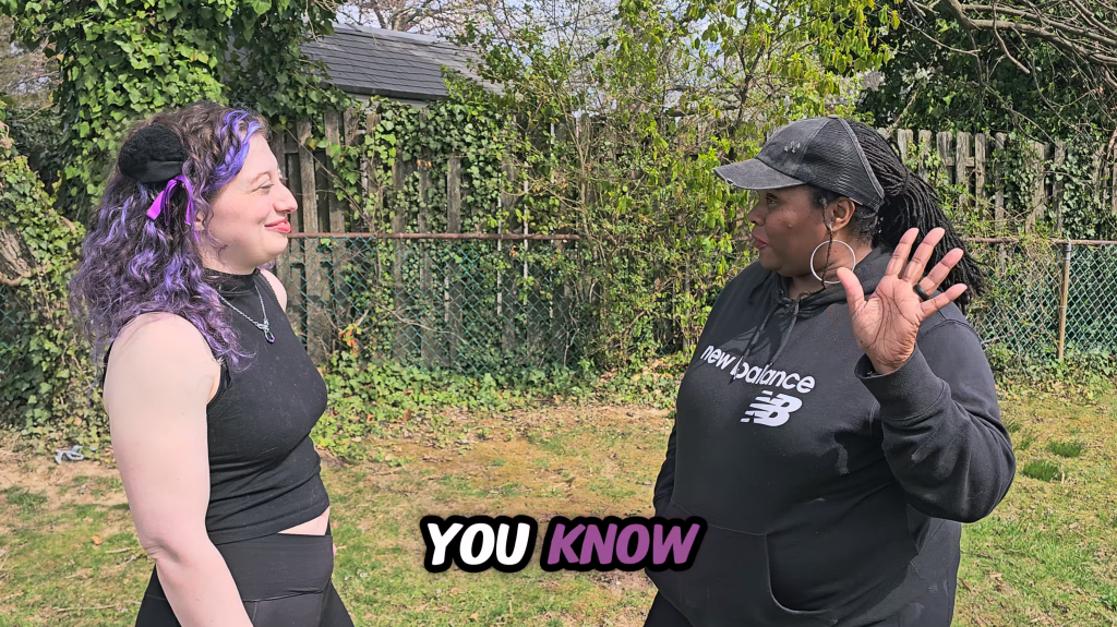 Two women talking in a backyard with one gesturing mid-sentence; the words “YOU KNOW” appear in bold stylized text at the bottom
